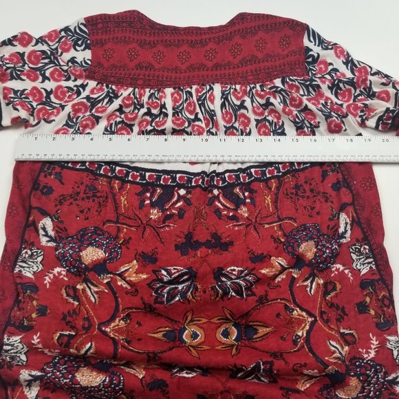 Lucky Brand Linen Blend Red White Blue 3/4 Boho Top Blouse Tunic sz XS - Picture 6 of 6